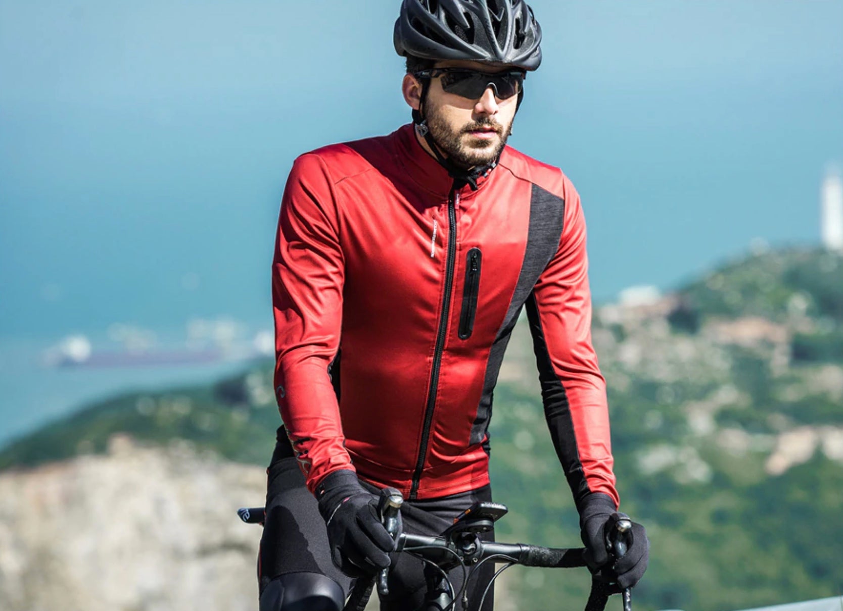 Red cycling jacket sale